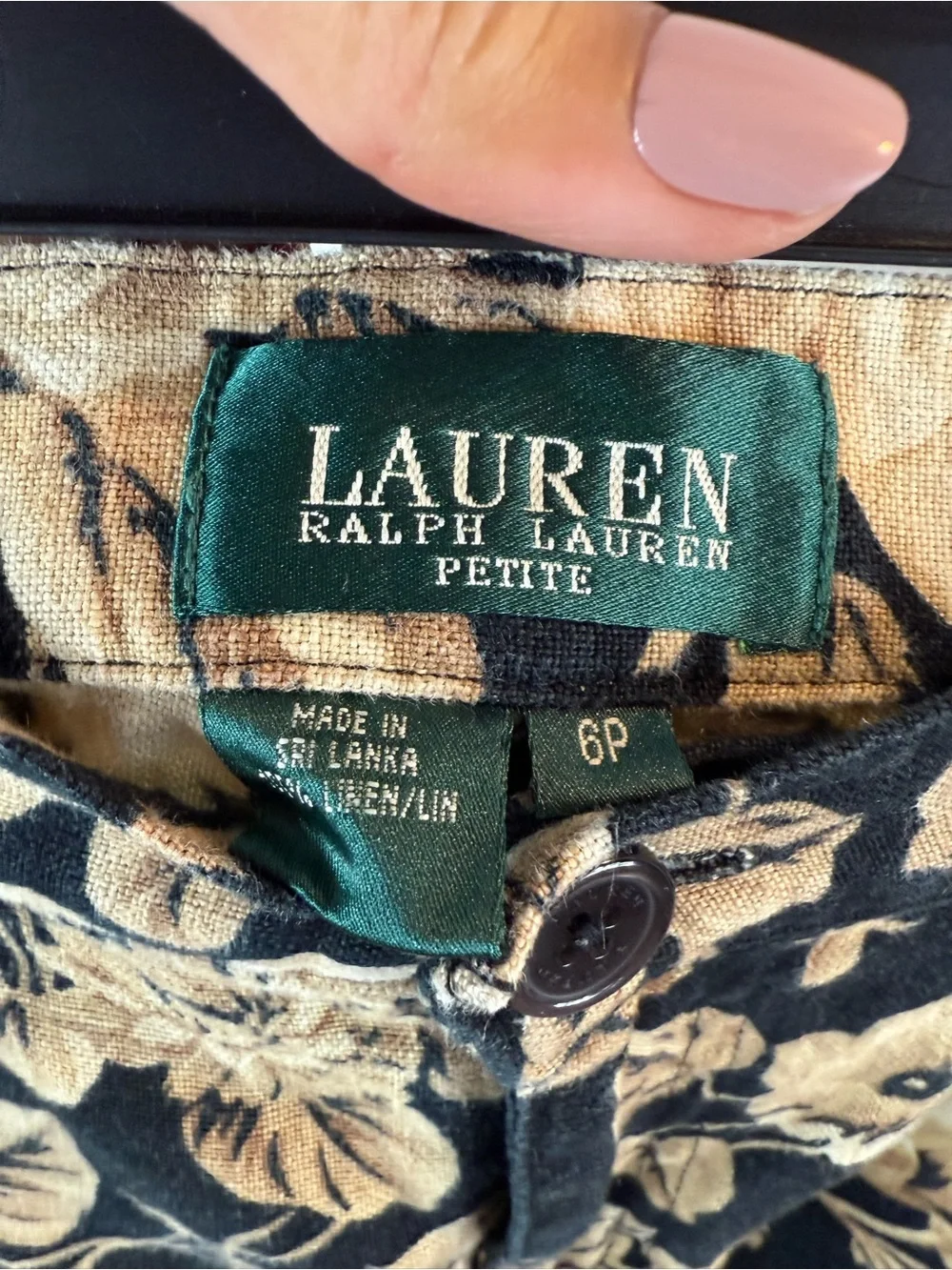 Ralph Lauren Black and Tan Botanical Petite Pants